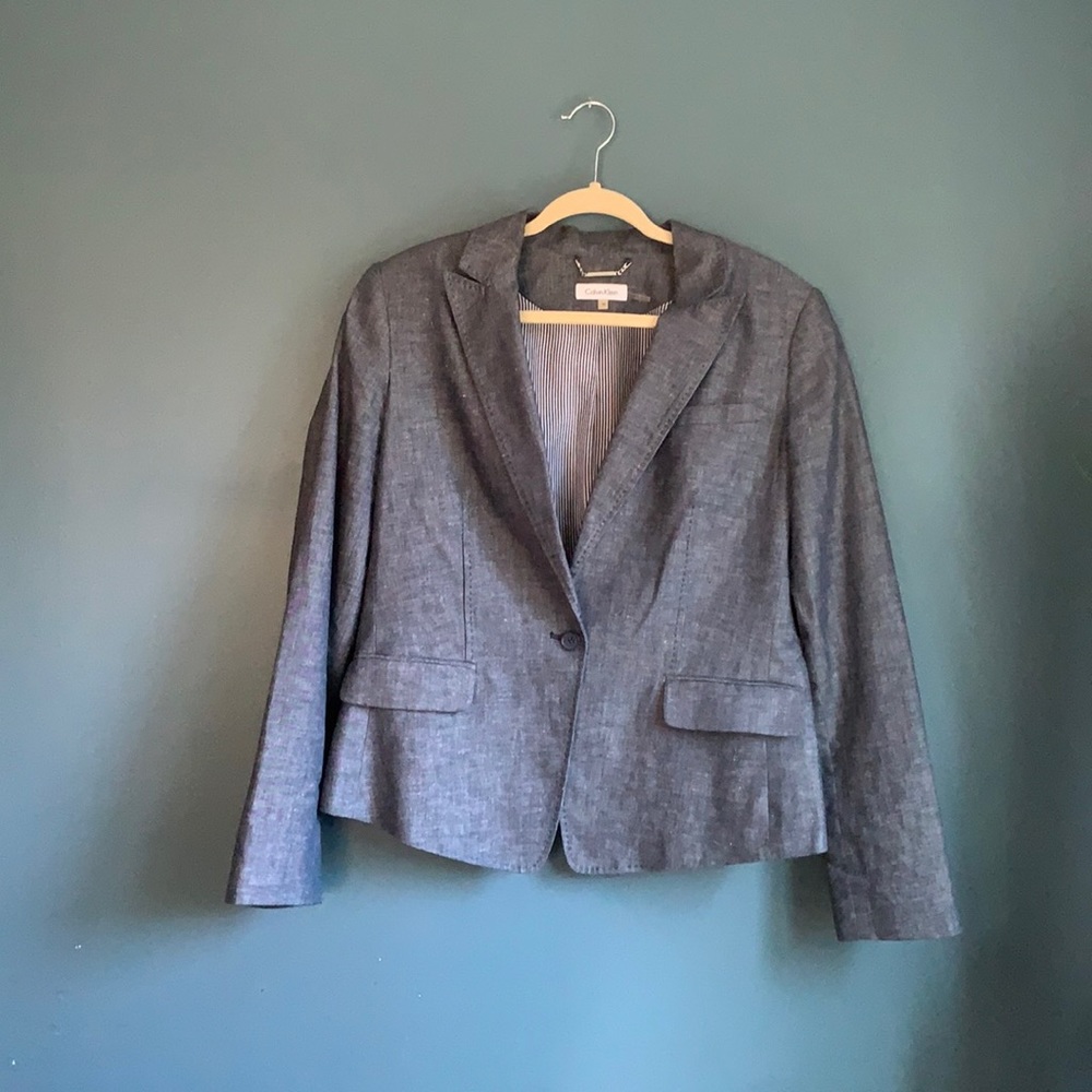 Calvin Klein blue Jean like blazer size 14